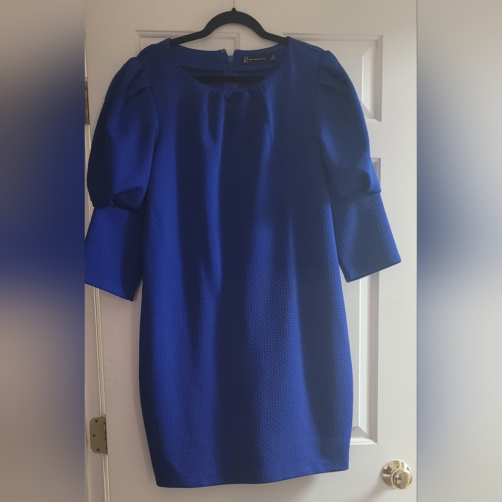 New York & Company Royal Blue Puff Sleeve Mini Dress